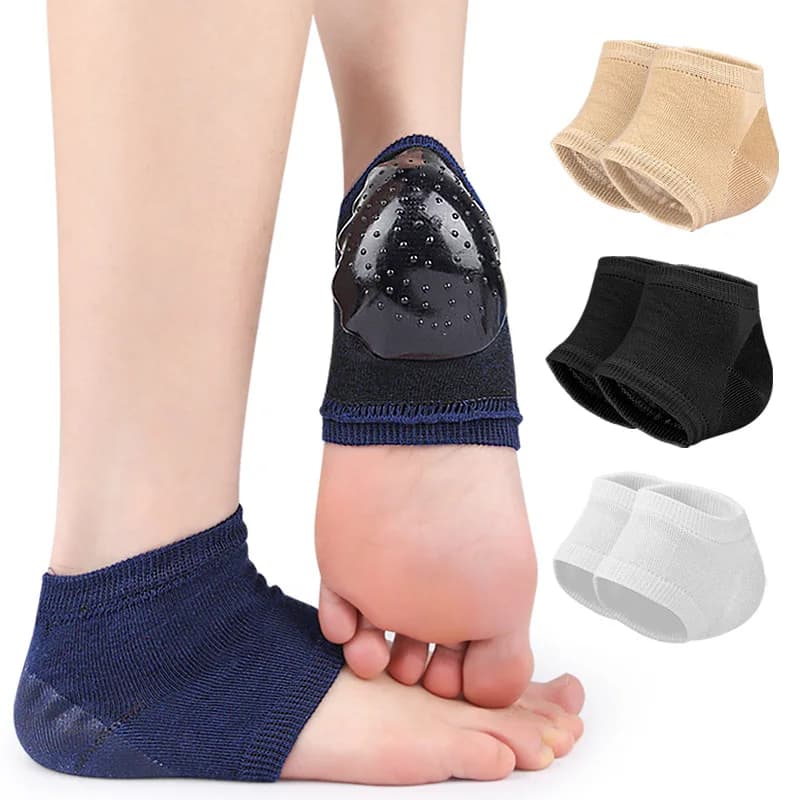 Calzini piedi cuscinetti per tacchi tallone Gel protettivo solette ammortizzanti cura dei piedi cuscino per la riparazione della pelle calzino Anti-screpolato