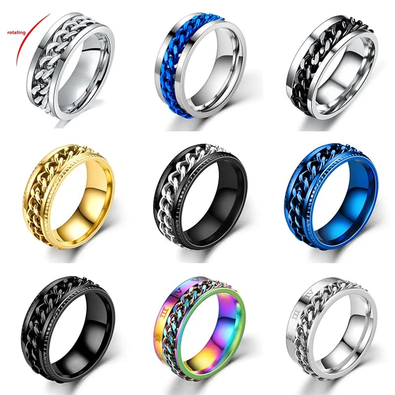 Anelli a catena girevoli in acciaio al titanio per uomo Donna Anello spinner Anelli multifunzionali antistress Anello apribottiglie Regalo club