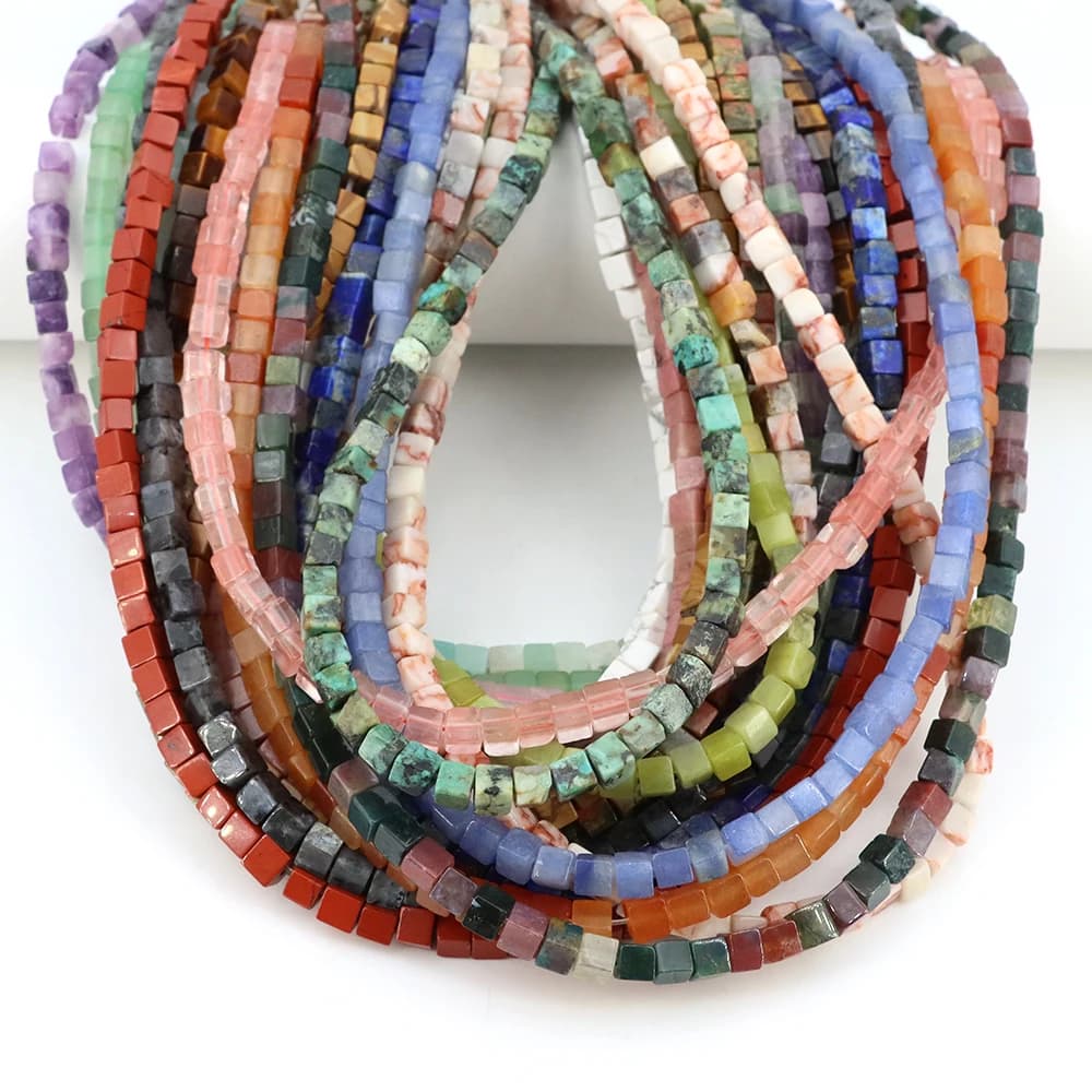 4x4mm Cubic Beads in Natural Stone, Quartz and Jade, Beads Drawing Machines for Jewelry, Bracelets and Fai-da- Earrings ♪