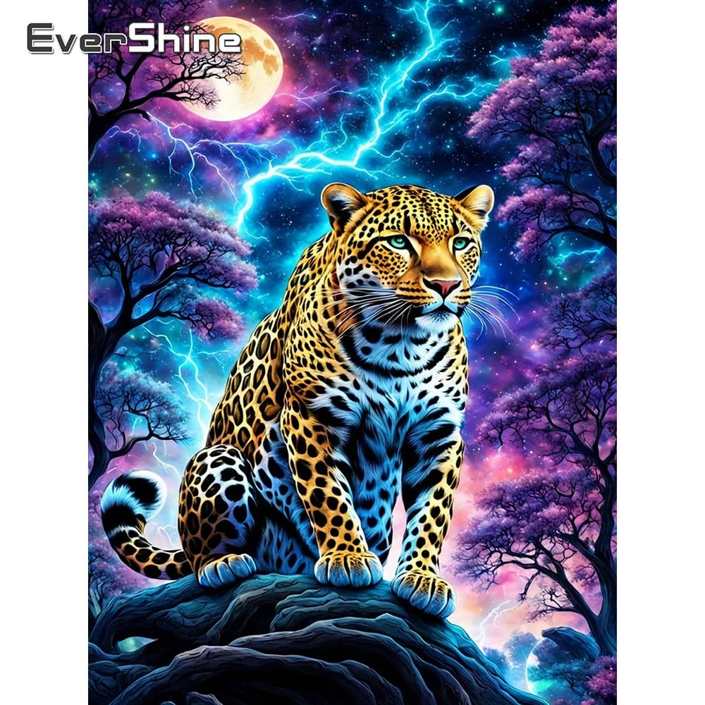 EverShine Diamond Painting Animal Embroidery Leopard Full Square Drill Mosaic Tree Rhinestones Picture Moon DIY Home Decoration