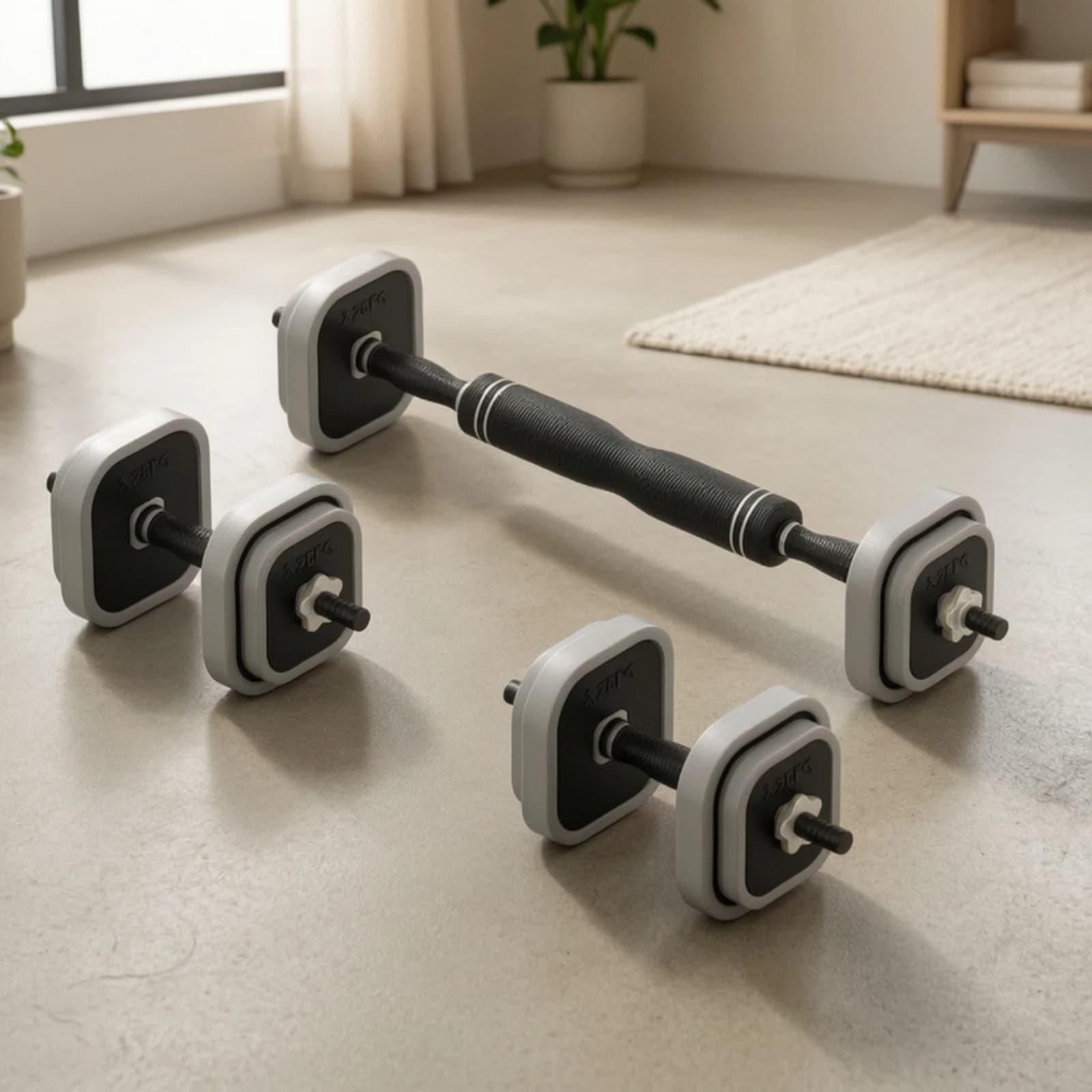 Adjustable Dumbbell with Square Plates Textured Grip Adjustable Barbell with Rubber Plates Dumbbell with Connector Non-Slip