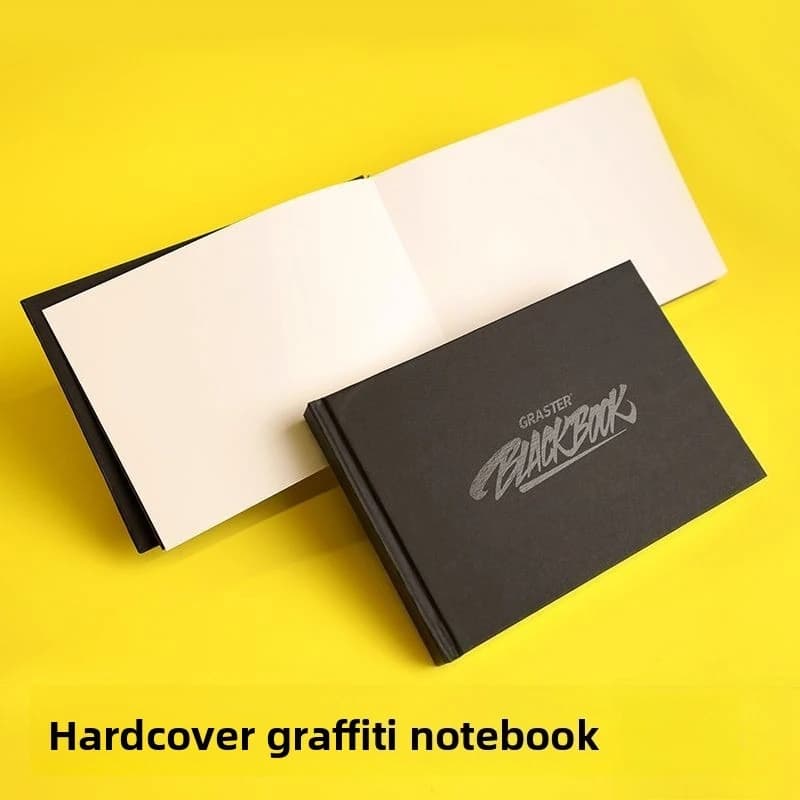 GRASTER A5 Notebook Graffiti Manuscript Drawing Notebook Black Leather Hardshell Acrylic Mark Pen Special 100g Paper Blank