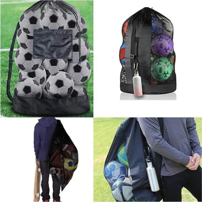 Borsa a rete per palloni da calcio, basket e pallavolo, extra large, con coulisse e tasca con cerniera, per palestra