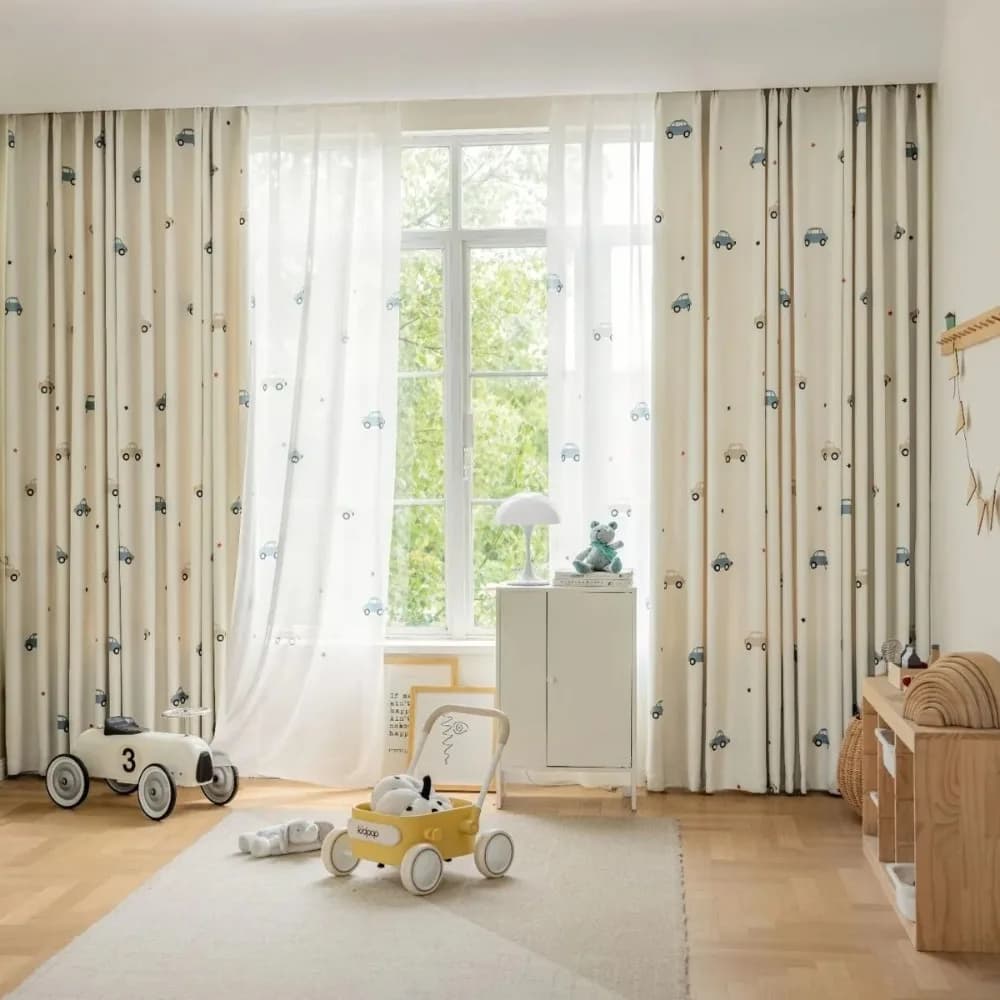 Modern Children's Room Cartoon Curtains Car Print Thicken Cloth Bedroom Room Window Blackout Custom Tulle