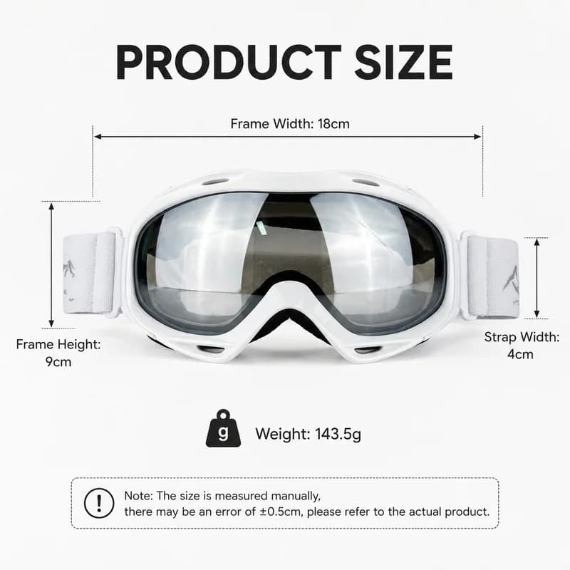 Spherical wide-view ski goggles, suitable for both snowboarding and skiing, featuring double-layer lenses, anti-fog technology,