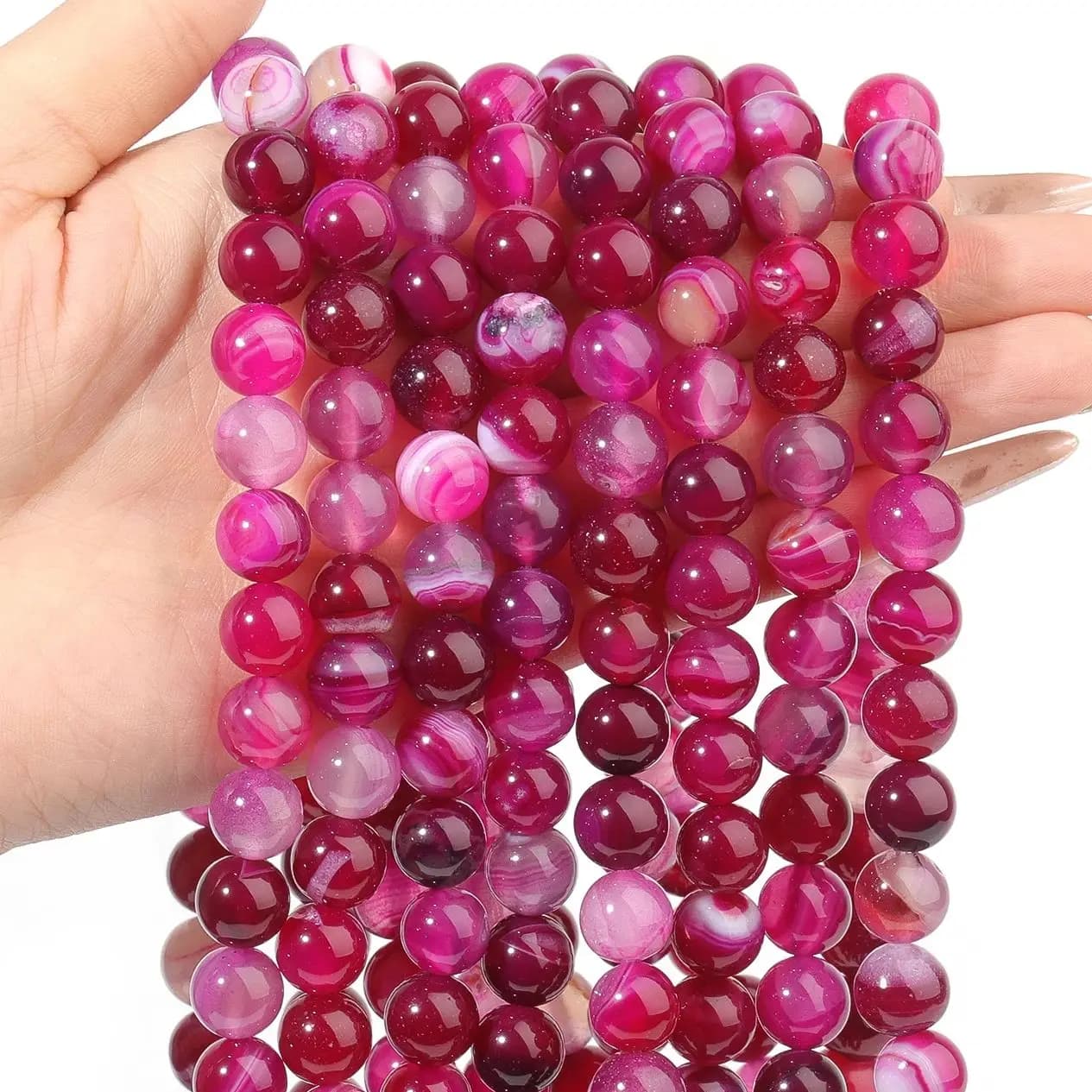 Perline di agata a strisce rosse rosa naturale Perline rotonde distanziatrici allentate per la creazione di gioielli Accessori per collane fai da te 4/6/8/10/12mm