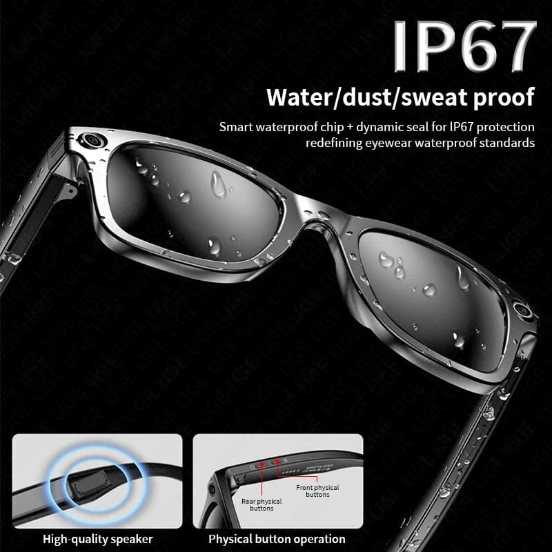 LIGE Bluetooth Smart Glass VoiceCall Music Glasses AI with 100 W camera Video Photography Ladies Sunglasses
