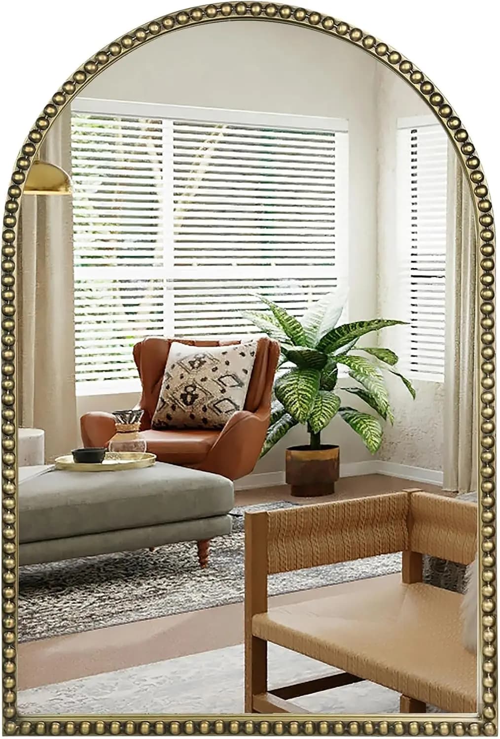 Antique Gold 24"x36" Wall Mirror | Metal Frame,HD Tempered Glass,Decorative Beaded Mirror for Bathroom, Bedroom, Living Room, En