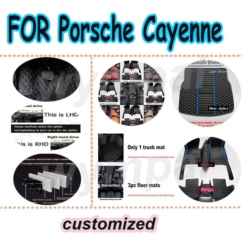 Tappetini per auto in pelle di LUSSO per Porsche Cayenne 9Y0 9Y3 2018 ~ 2022 Tappetino per auto anti-sporco a 5 porte