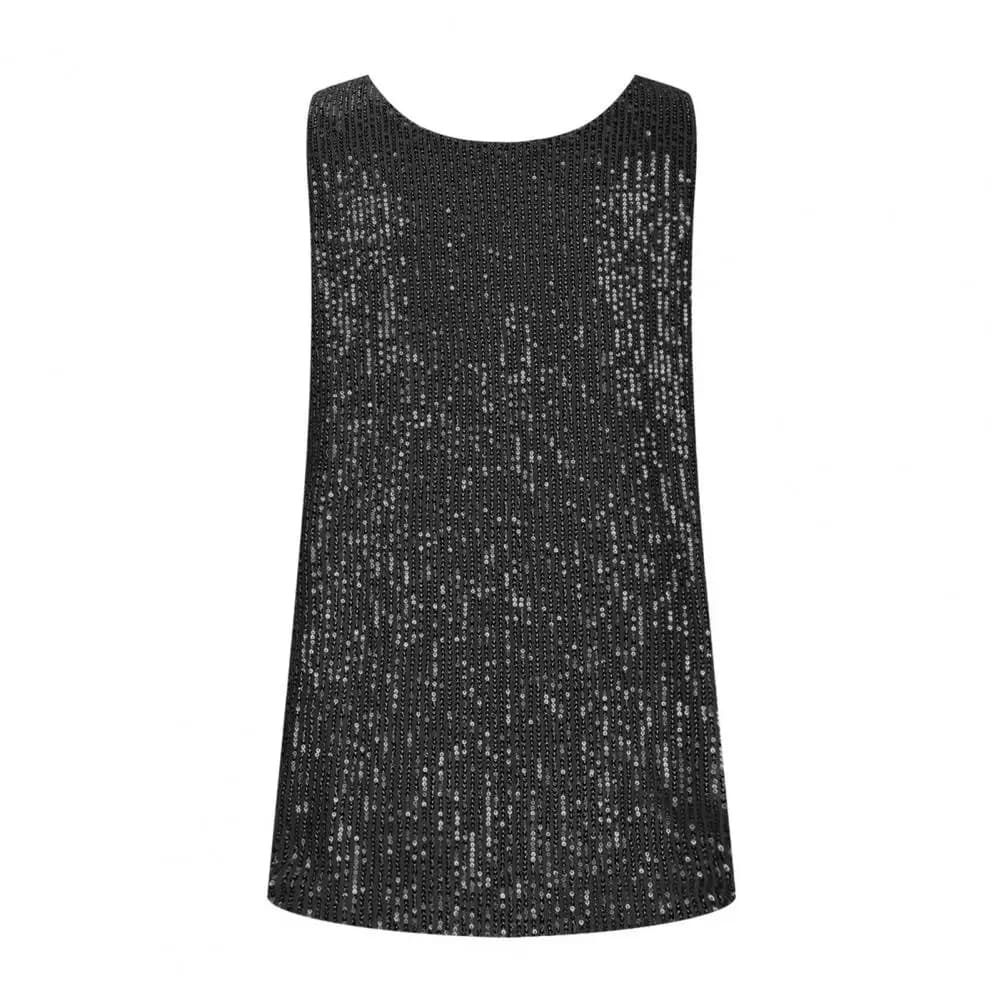 Summer Commuting Blouse Women’s Sequin Vest Top Soft Stretchy Round Neck Blouse Loose Fit Summer Commuting Shirt for Wear