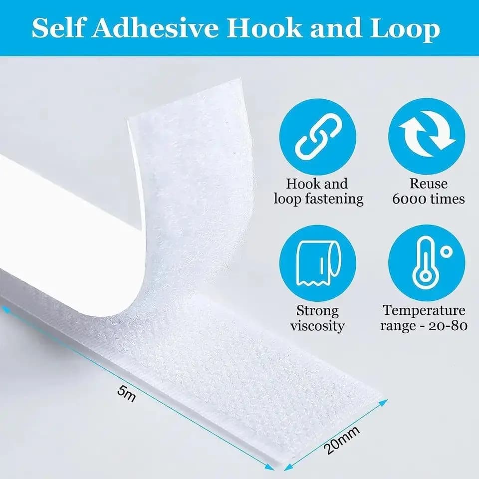 Strisce Adesive Forti in Velcro da 1/2/5M con Colla, Nastri Biadesivi per Montaggio, Accessori Fai-da-te per Artigianato 20-50mm