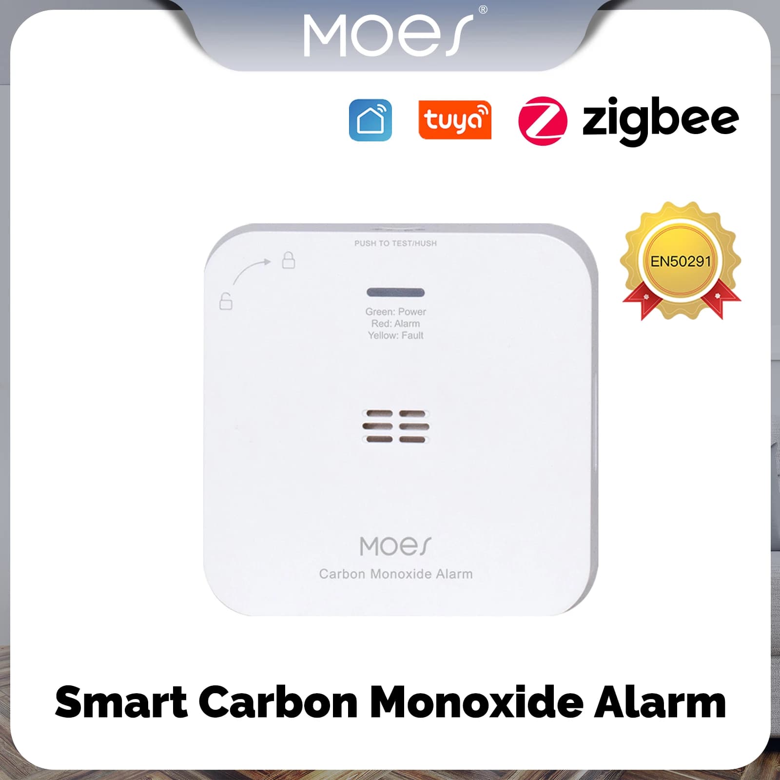 MOES Tuya ZigBee Rilevatore di CO intelligente Allarme Perdite di gas Rilevatore di monossido di carbonio Sirena di gas per uso domestico senza fili Sensore di allarme Sicurezza domestica