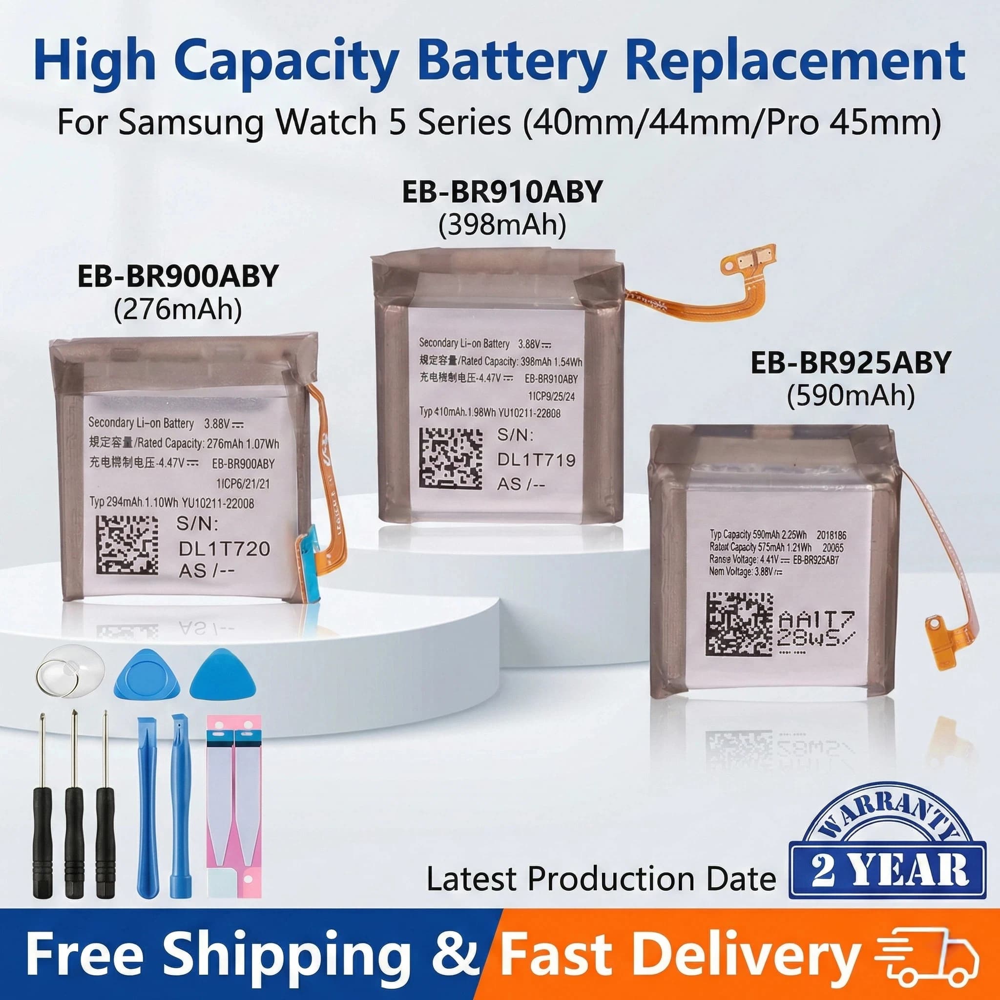 Nuovissime Batterie EB-BR900ABY EB-BR910ABY EB-BR925ABY per Samsung Galaxy Watch5 40MM 44MM Watch 5 Pro 45MM Smartwatch + Strumenti