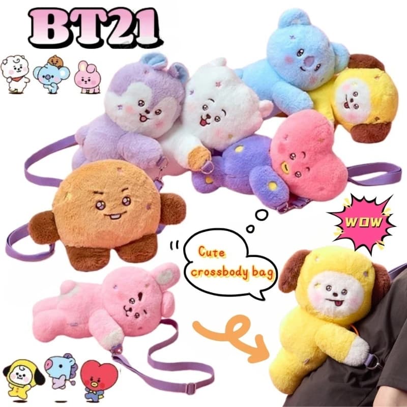 Borsa a Tracolla BT21 RJ Koya Shooky Chimmy Tata per Ragazze, Pratica Borsa Multifunzionale con Design Bidimensionale