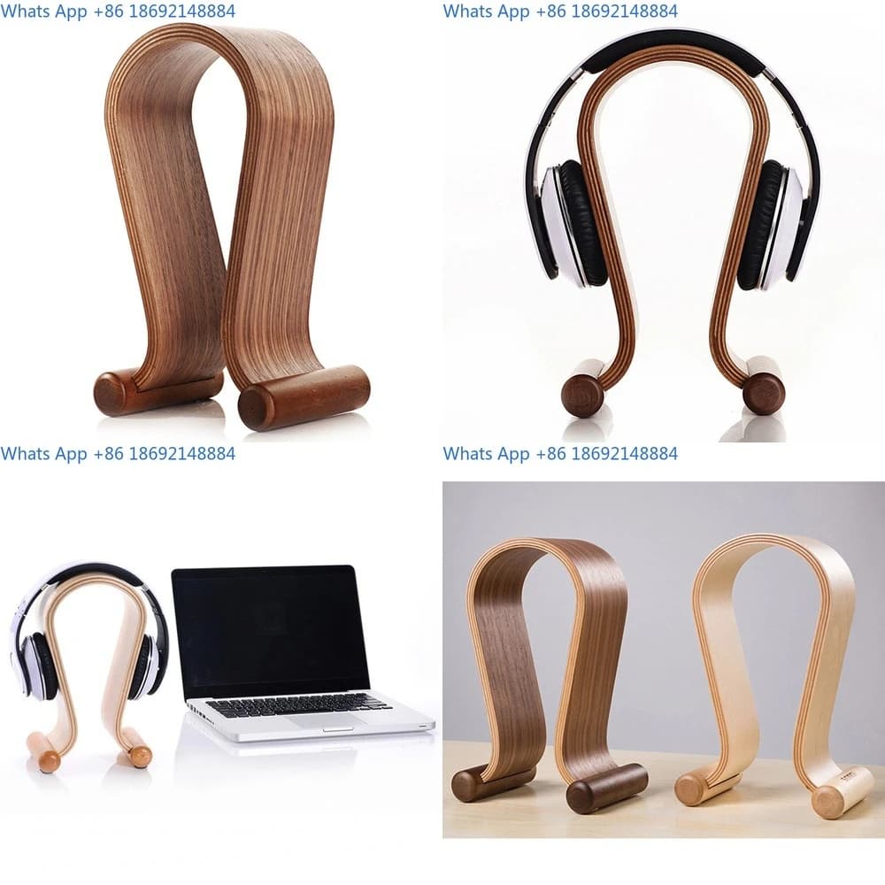 Supporto per auricolari in legno a forma di U per display per cuffie intrauricolari e sopra l'orecchio