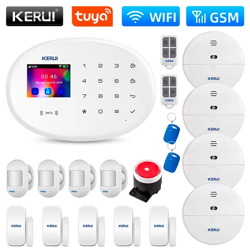 KERUI Protezione di sicurezza W202 Kit sistema di allarme WIFI GSM Elettrodomestico Tuya Smart APP Supporto Alexa con rilevatore di sensori di movimento