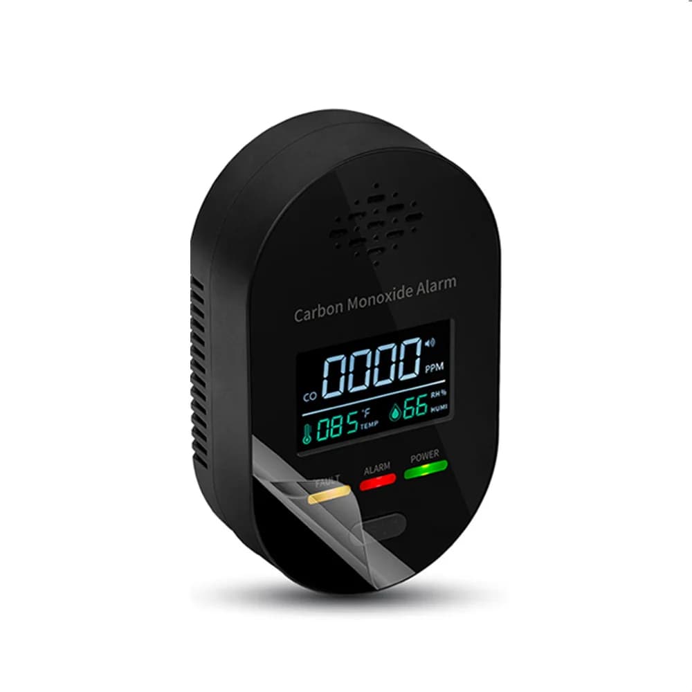 Allarme monossido di carbonio di livello professionale con rilevatore di temperatura e umidità, allarme CO tre in uno plug-in lungo per interni RV