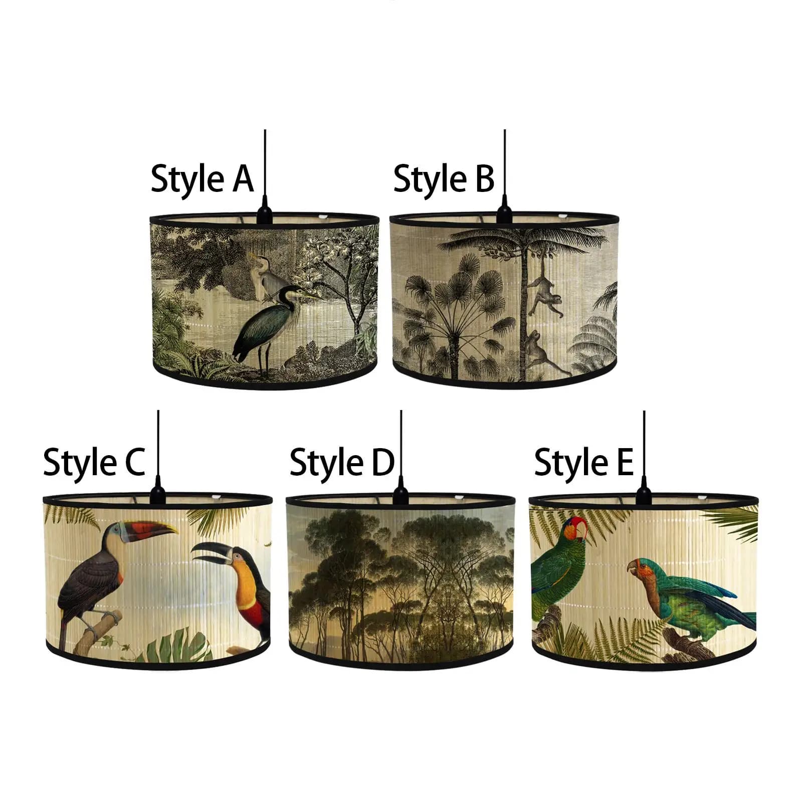 Lamp Shadow Light Cover with 11.8x11.8x8 Inch Drum Print E27 Lampshade Cover in Bamboo Shaped Drum Light for Table Ceiling Floor