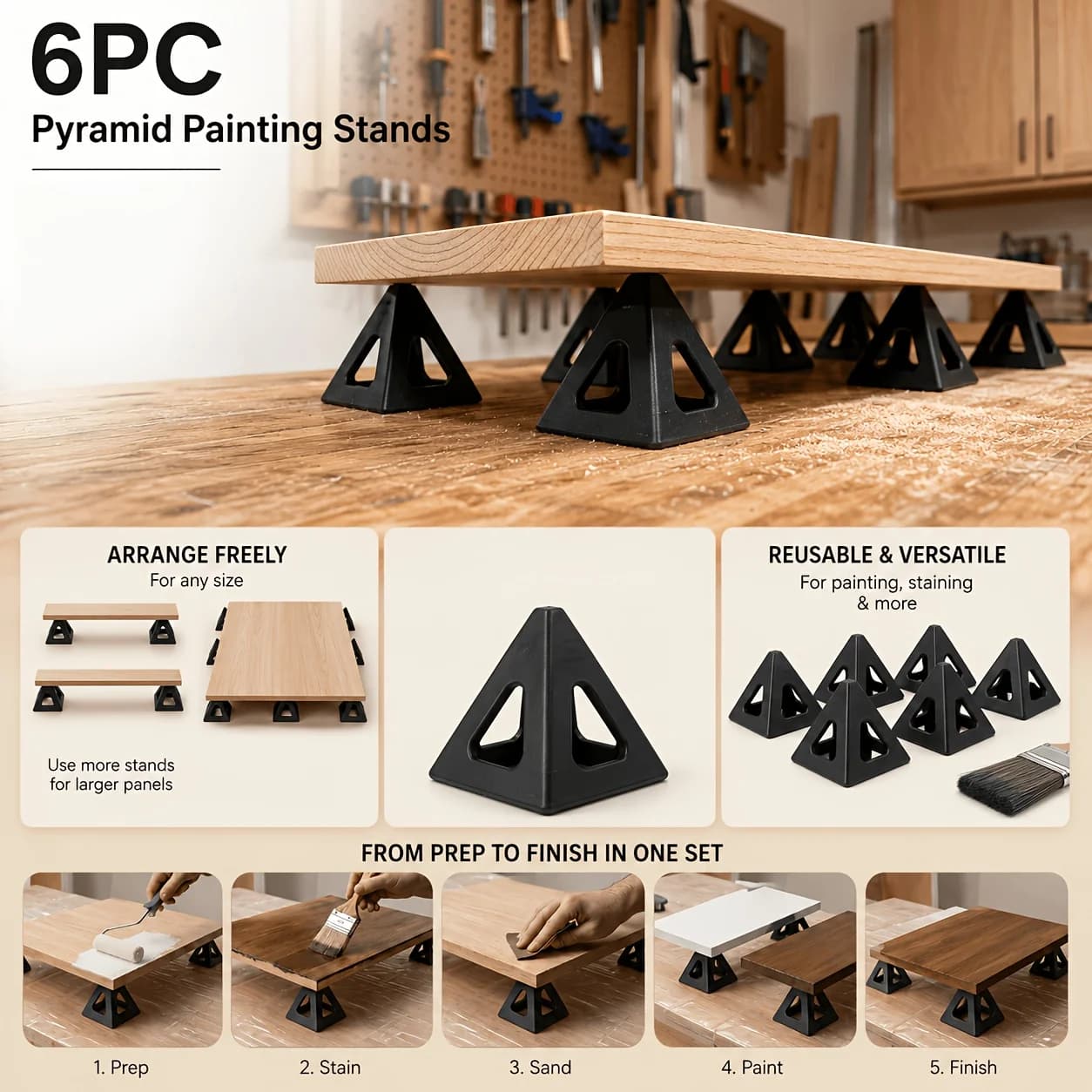 6Pcs 1.18" Paint Cone Stands, Reusable Plastic Tripod Risers for Painting Drying