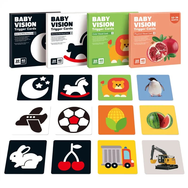 Giocattoli per l'educazione precoce per bambini Schede flash bianche nere Montessori Schede di stimolazione visiva ad alto contrasto Giocattoli Montessori per bambini