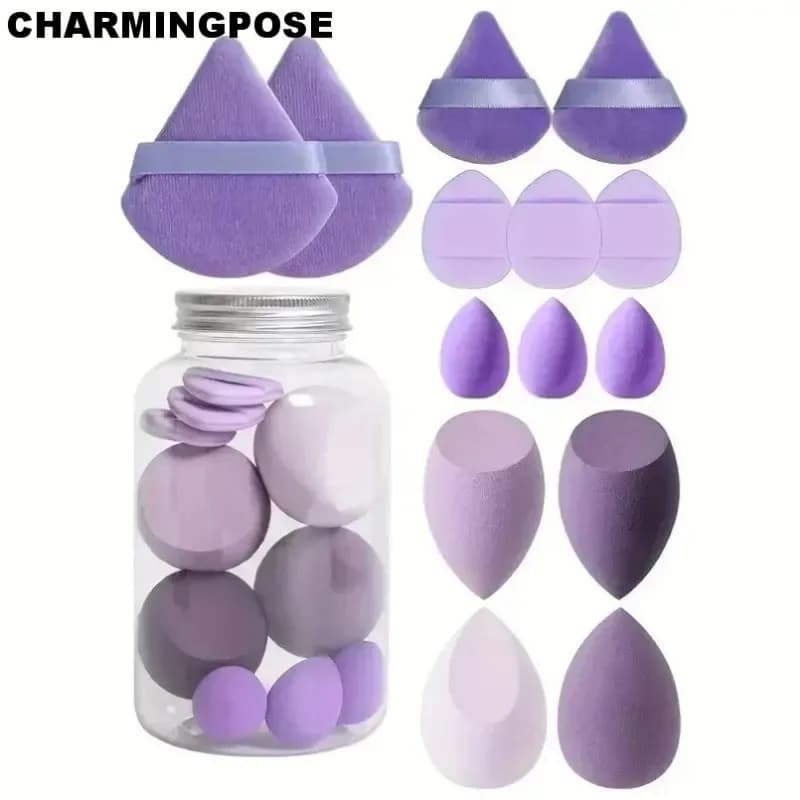 14 piece professional makeup sponges set: reusable kit for wet/wet beauty blender and powder for foundation, concealer, cream head