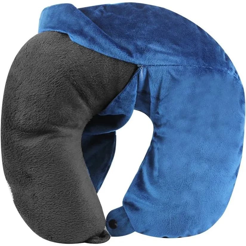 Fodera lavabile per cuscino da viaggio con tasca - Blu, morbido peluche