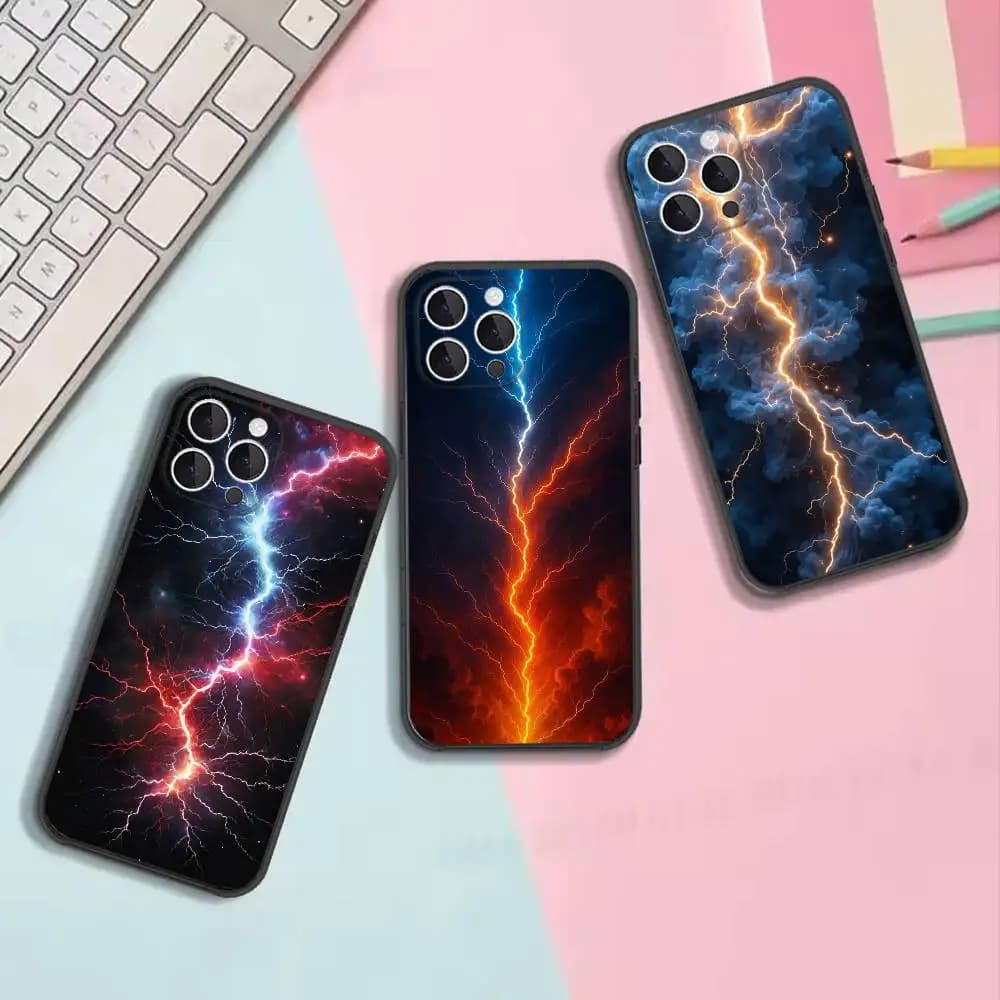 Lightning Storm Phone Case For iPhone 17,16,15,14,13,12,11,Pro,Max,Plus Black Shockproof Soft Cover