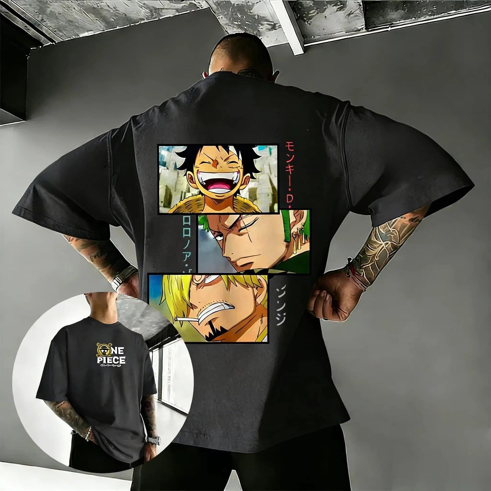 T-shirt con motivo anime One Piece - T-shirt da uomo estiva 2026 Y2K in puro cotone a maniche corte - Giacca casual da strada