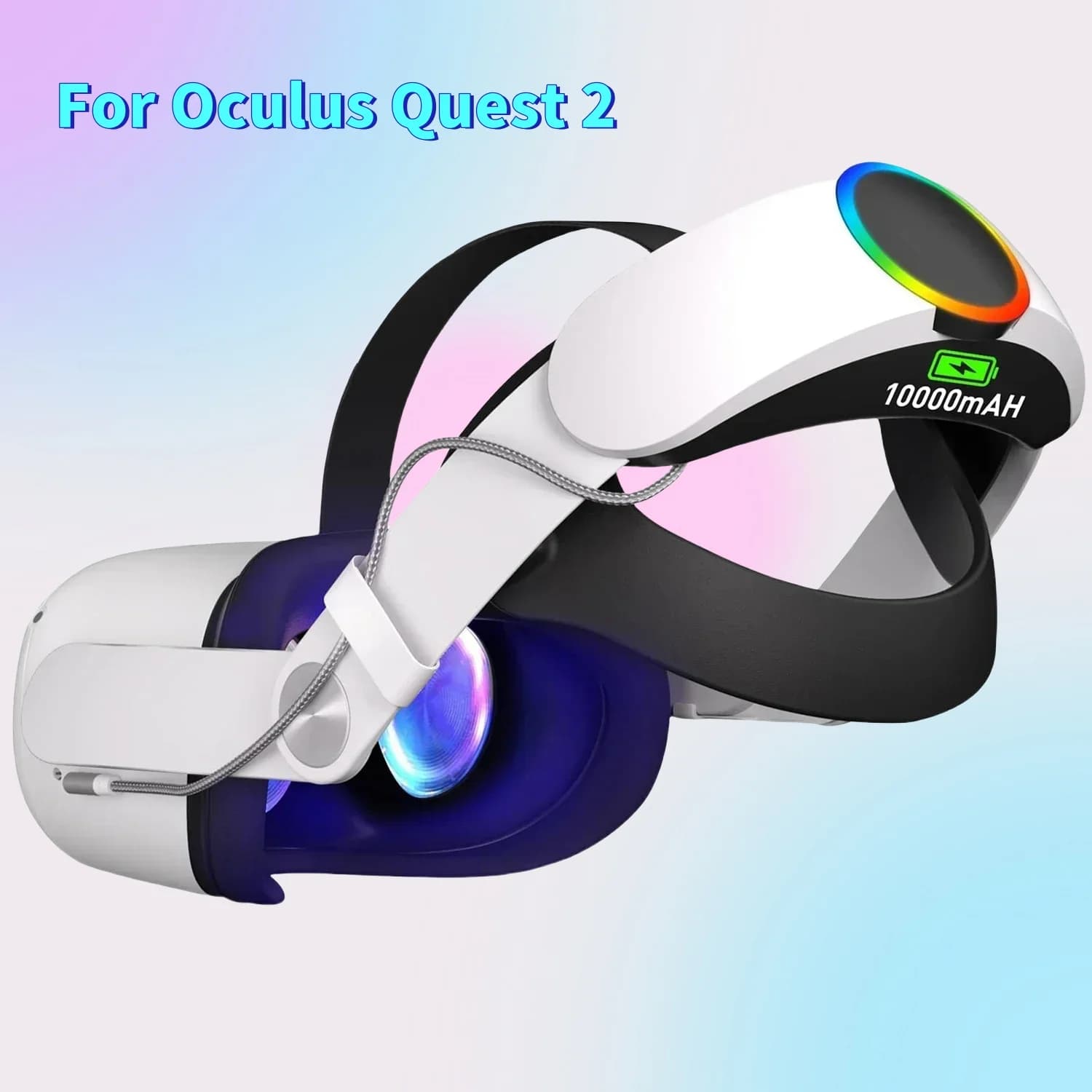 Cinghia Elite con batteria per Oculus Quest 2 VR Cuffie Cinghia per la testa regolabile 10000mAh Power Bank per Meta Quest 2 Accessori