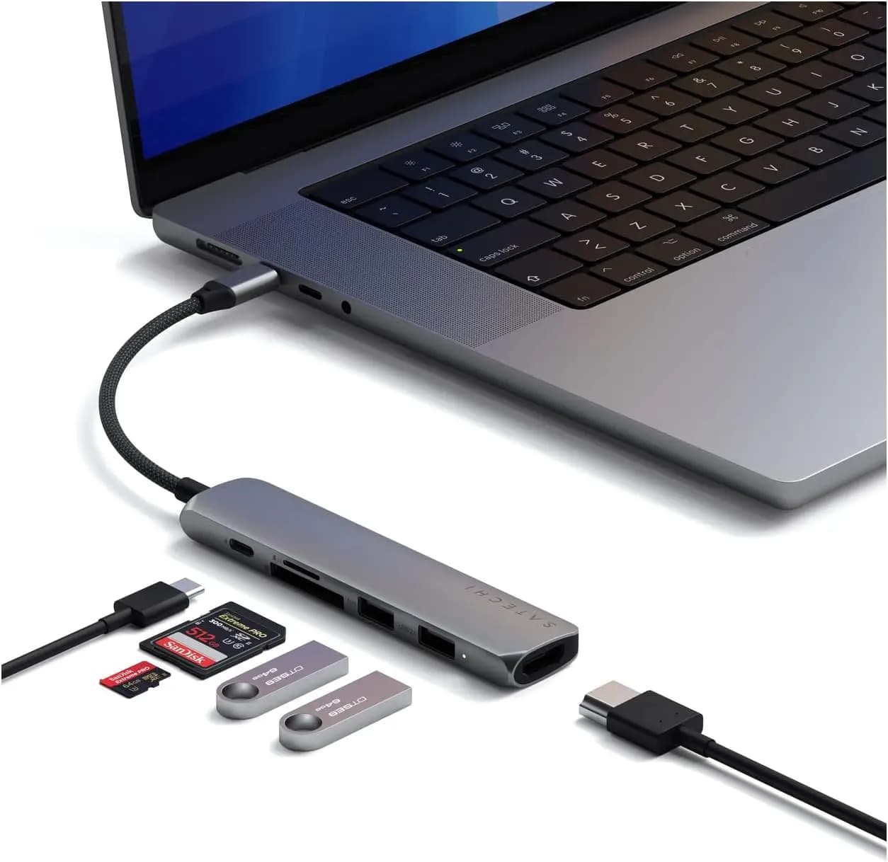Hub USB-C 6-in-1 con HDMI 4K, Ricarica PD 100W, Porte USB-A e Lettori di Schede per MacBook/iPad/Windows