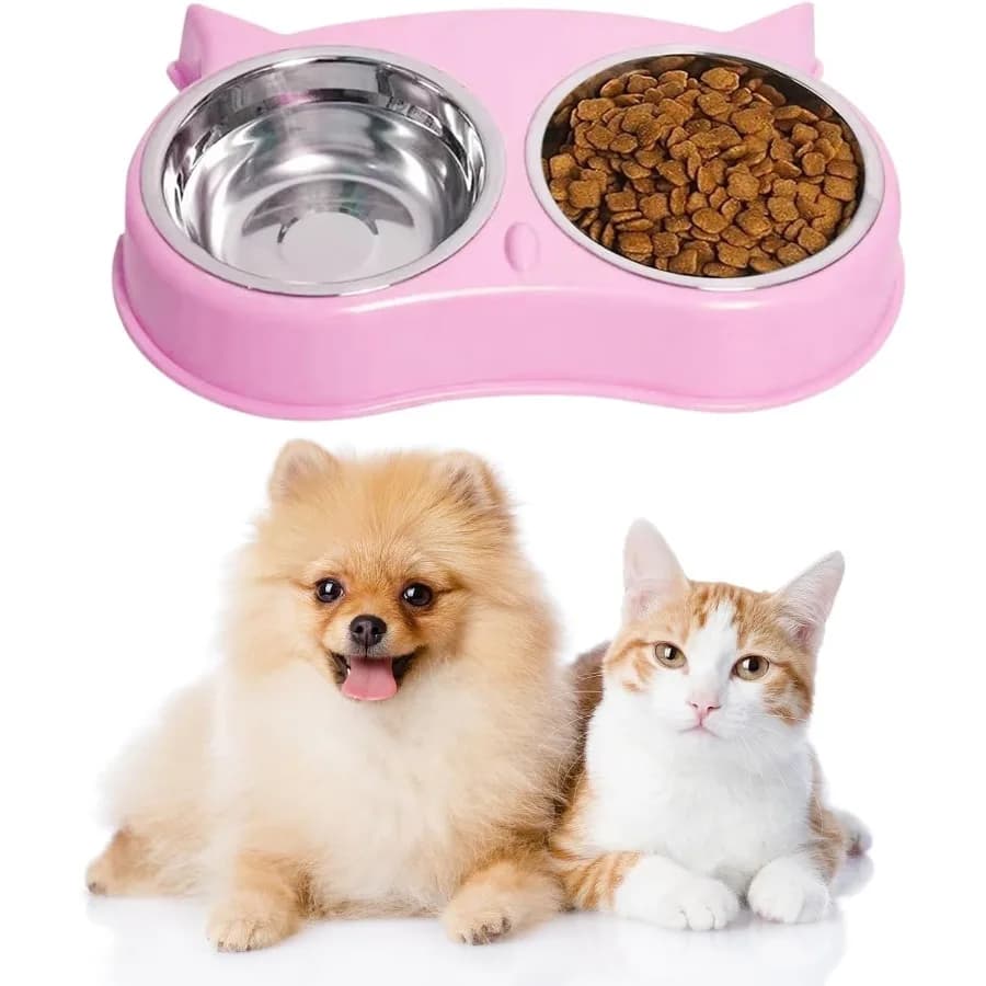 Bs per acqua e cibo per gatti doppio per cani Bs per animali domestici in acciaio inossidabile premium con base in PP antiscivolo Mangiatoia per animali domestici per gatti e cani di piccola taglia Rosa