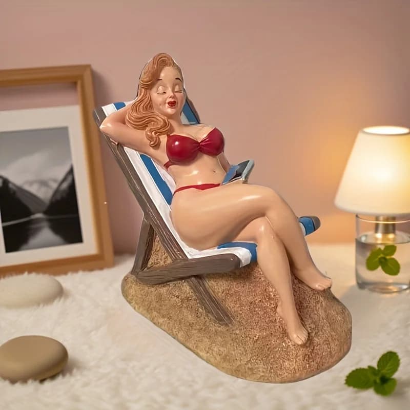 Woman's Statue in Swimwear Style Resort - Sexy Woman's Scene and Relaxed in Resin, Ideal for Entrance