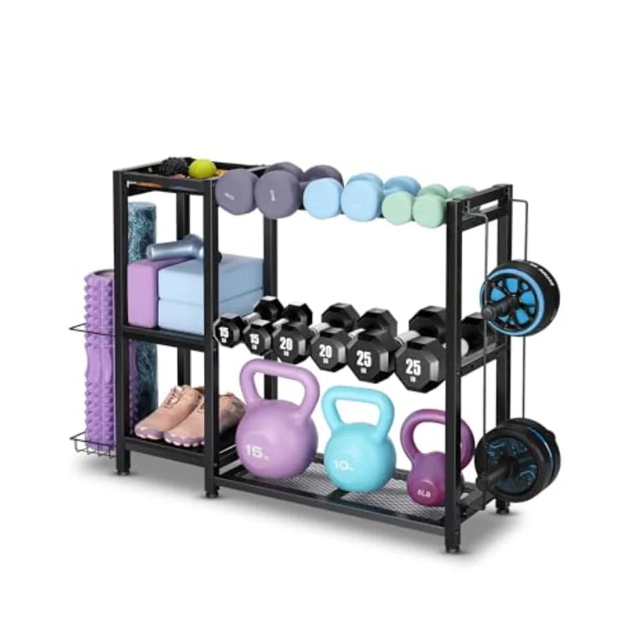 3-Tier Dumbbell Rack Stand Only - Adjustable Weight Rack for Home Gym Heavy-Duty Weight Stand for Dumbbells Kettlebells Foam Ro