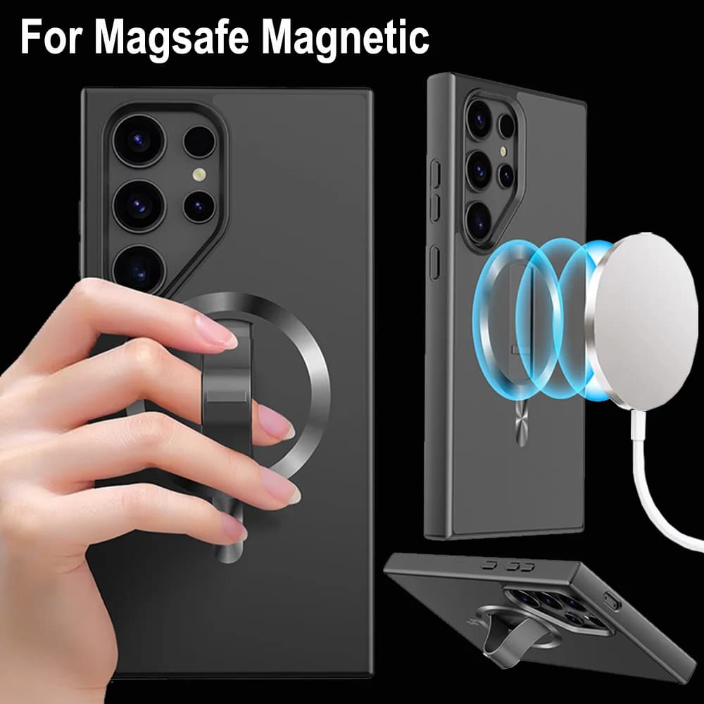 Per custodia magnetica Magsafe per Samsung Galaxy S24 Plus Cover antiurto con ricarica Ultra Wireless con supporto pieghevole