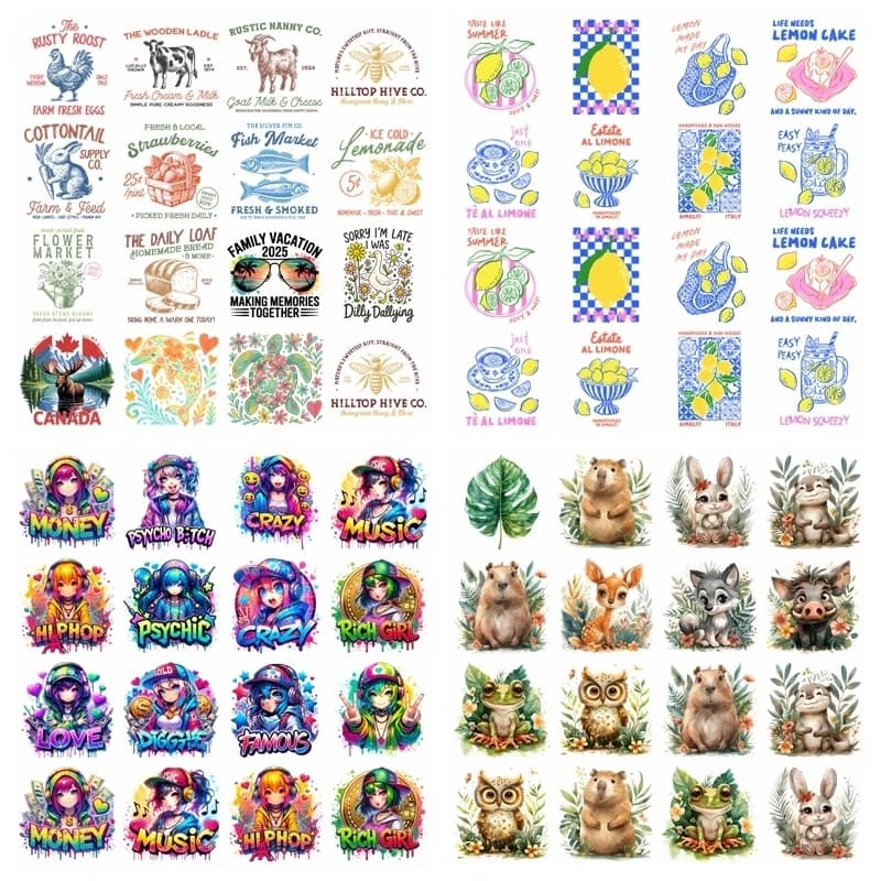 Cartoon flowers green leaves heaat transfer iron on printing vinyl stickers T-shirt stickers DIY Toy doll clothing decoration