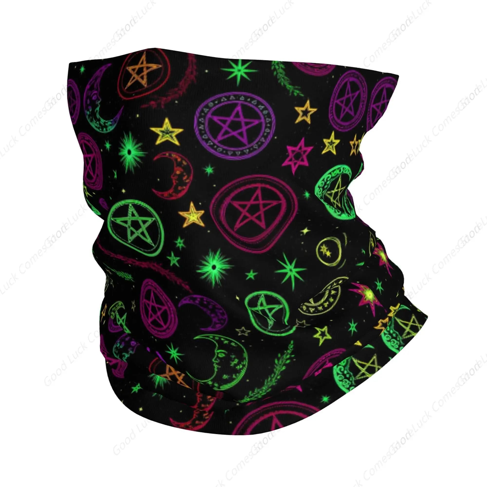 Donna Uomo Copriviso gotico trippy viola sole luna magia alchemico cosmico strega bandane protezione antipolvere mezza maschera fresca