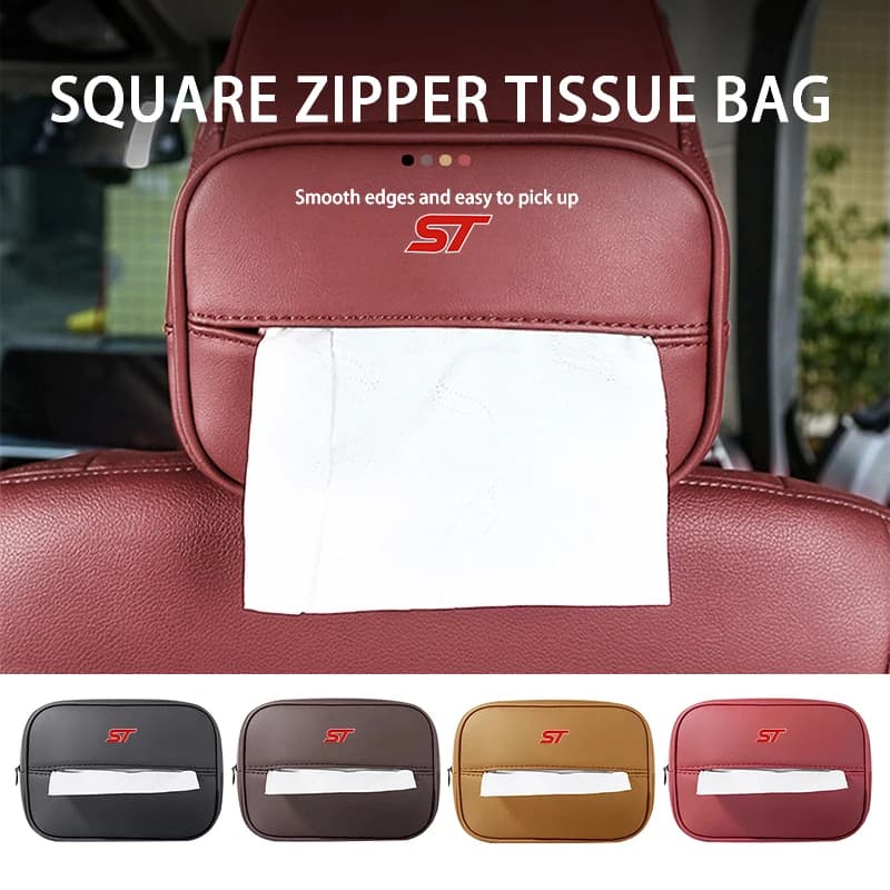 Car Leather Tissue Storage Bag Back Seat Headrest Paper Cover For Ford ST Racing Performance Focus Mk2 Mk3 MK4 Fiesta Ranger