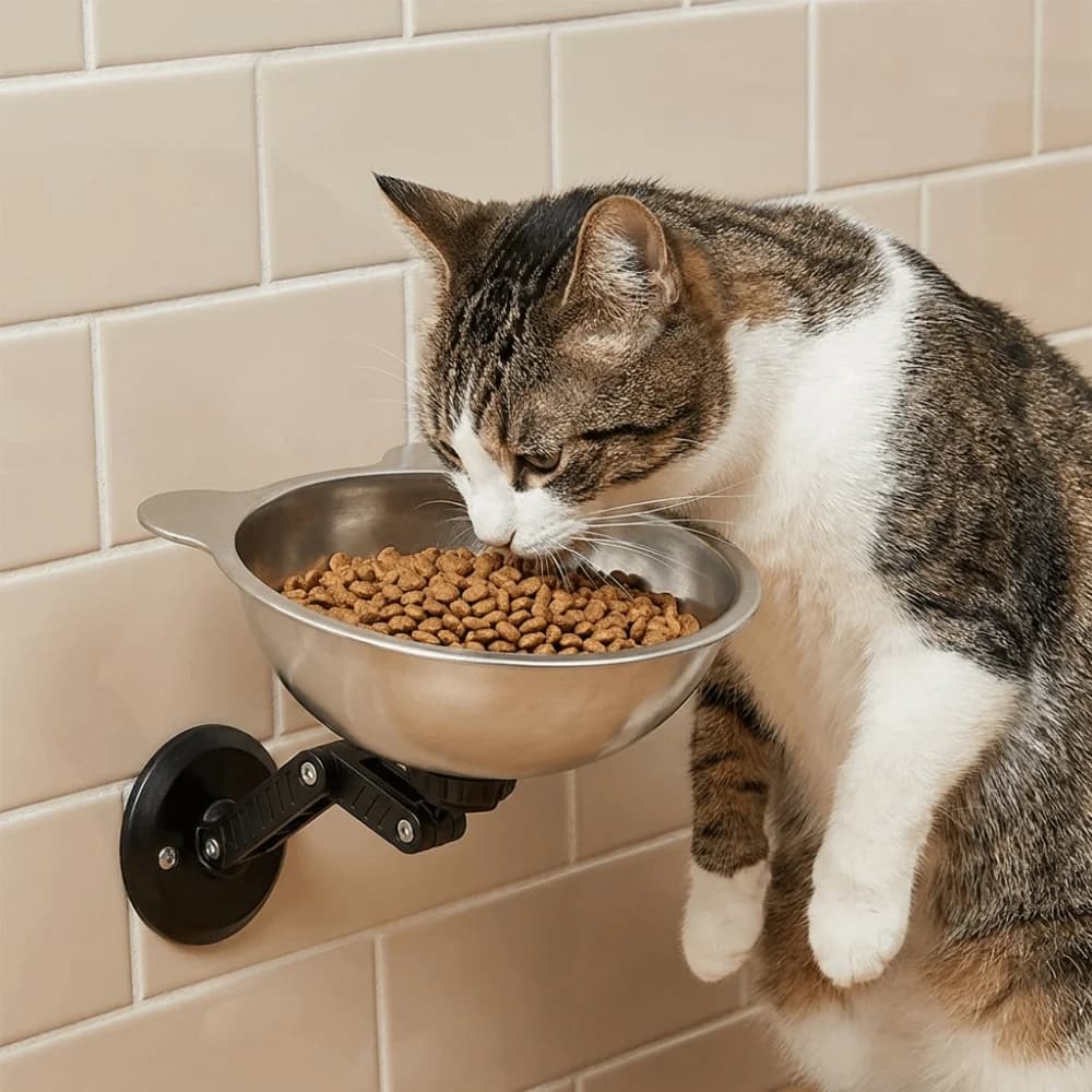 Stainless Steel Magnetic Cat Bowl Height Adjustable Space Saving Dogs Water Bowl Leak-Proof No-Drill Cat Food Bowl Pet Feeding