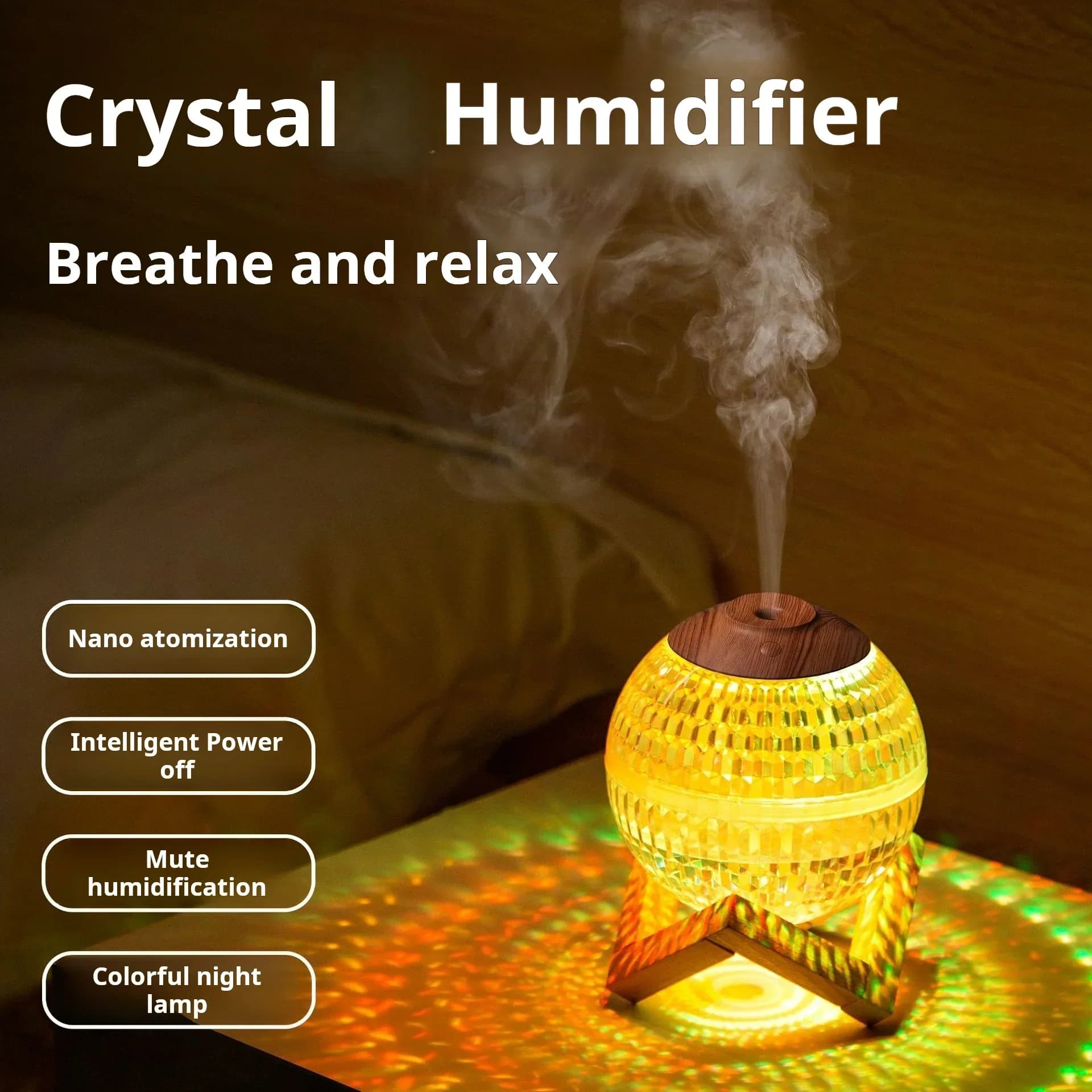 Creative SJ Wooden Stand Humidifier with Large Capacity Water Refill Essential Oil Diffuser Desktop Colorful Atmosphere JJ4080