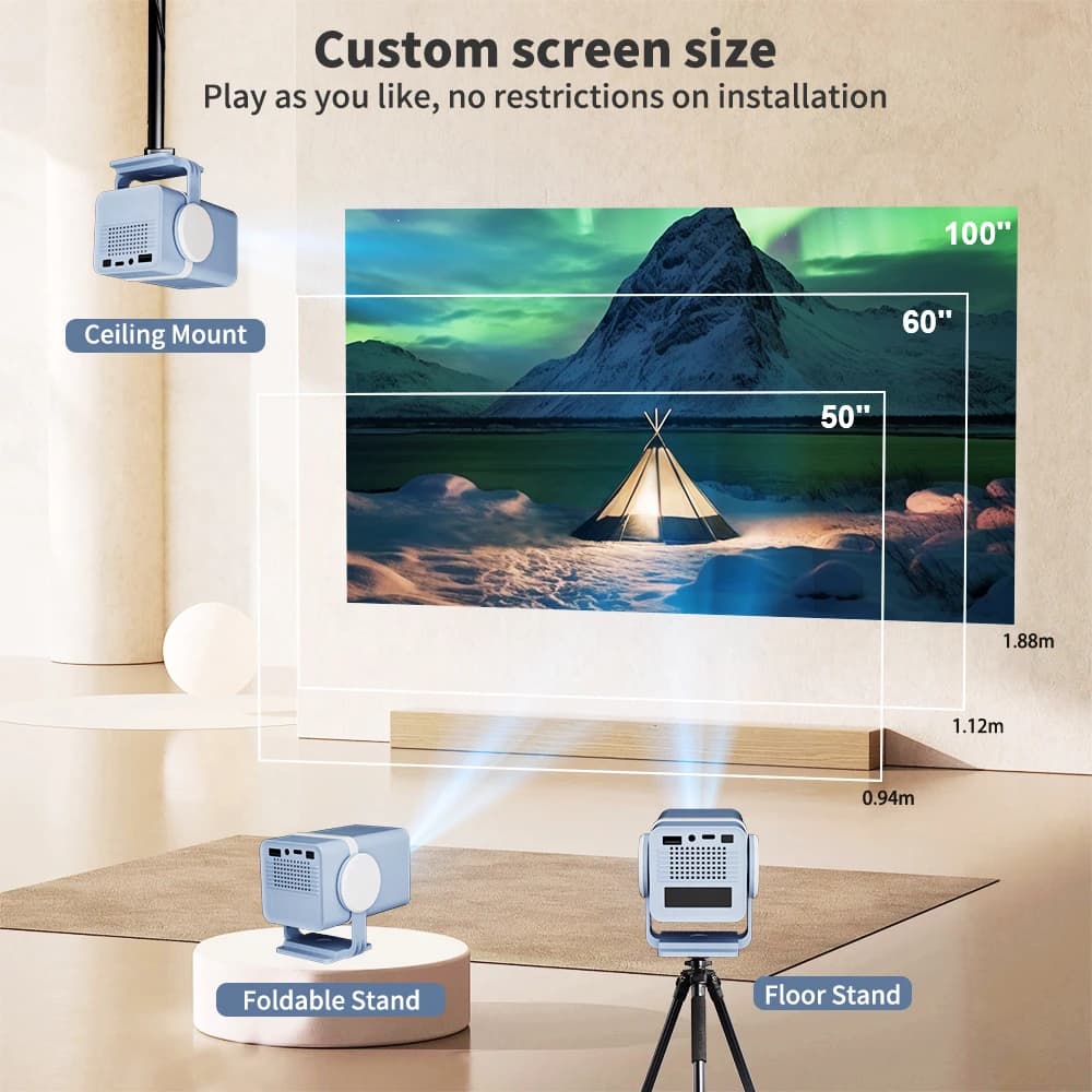 DESS Proiettore intelligente portatile Android 13 Dual WiFi BT5 per mini proiettore video esterno Home Theater Supporta Power Bank mobile