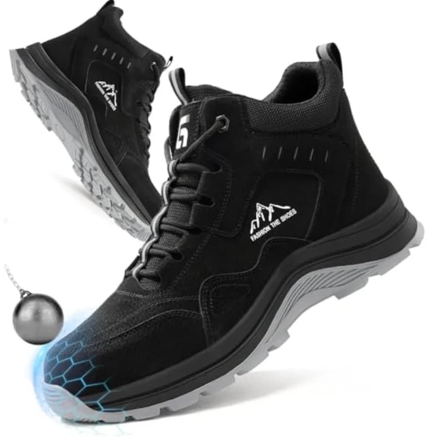Stivali da Lavoro per Uomo, Scarpe con Punta in Acciaio, Calzature di Sicurezza, Stivali Industriali da Costruzione, Indistruttibili, Comodi e Leggeri