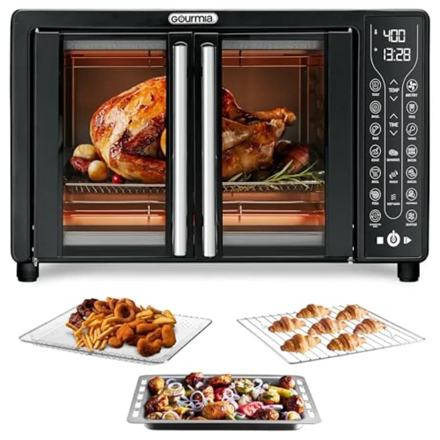 Forno Friggitrice ad Aria 1700W 24L con 17 Programmi Preimpostati, Digitale, Porta Francese, Nero, Combo Cottura, Griglia a Convezione, Teglia da Forno, Vassoio, Ricetta