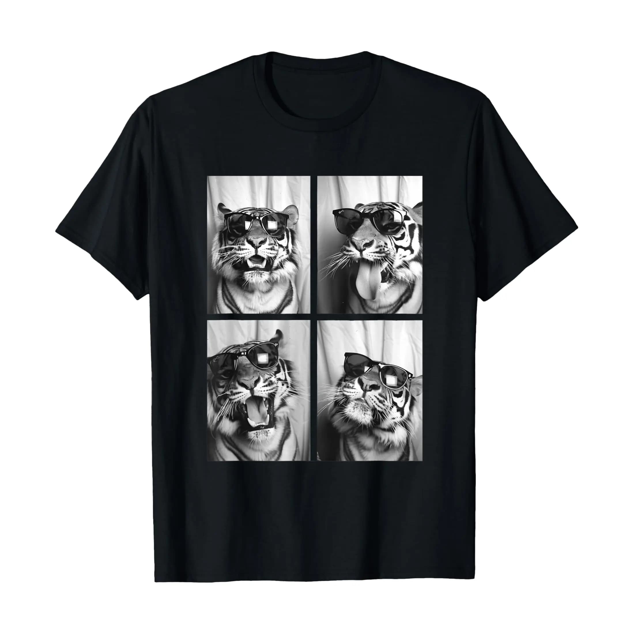 Cute Tigers with Sunglasses Cool Feline Animals Photo Booth T-Shirt, Ultra Soft Comfortable Unisex Short Sleeve T-Shirt