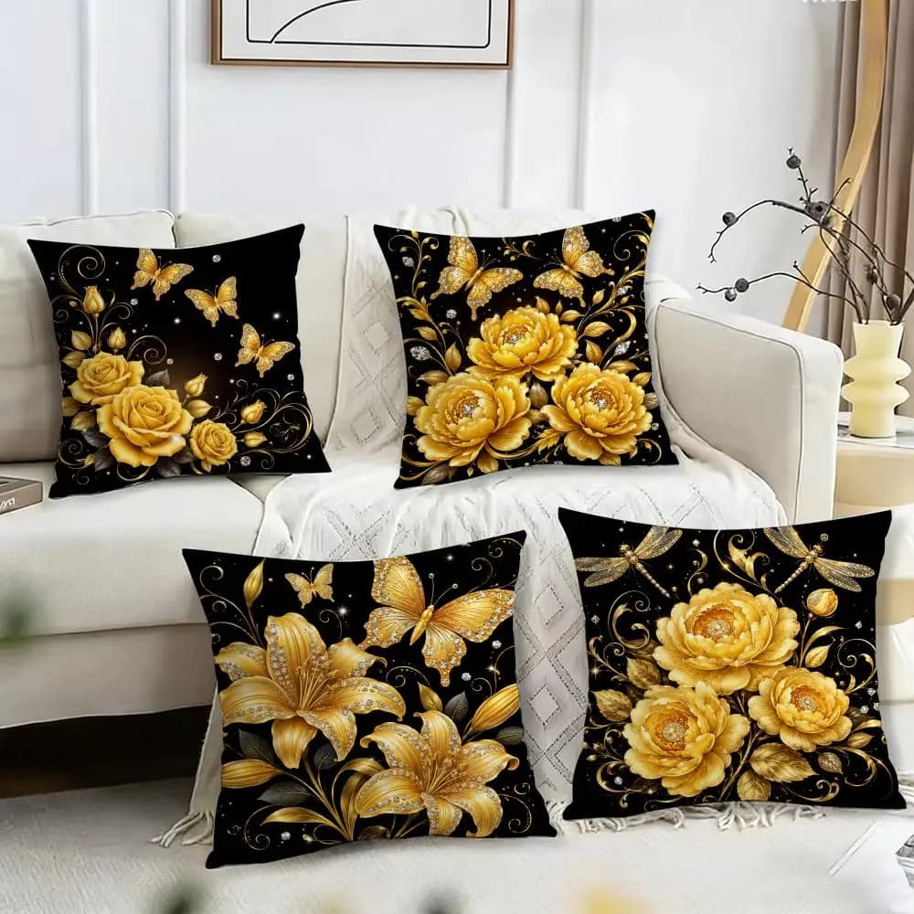 Gold Floral Butterfly Cushion Cover Pillow Case Short Plush Square Throw Pillow Covers Pillowcase Sofa Home Decor Gift
