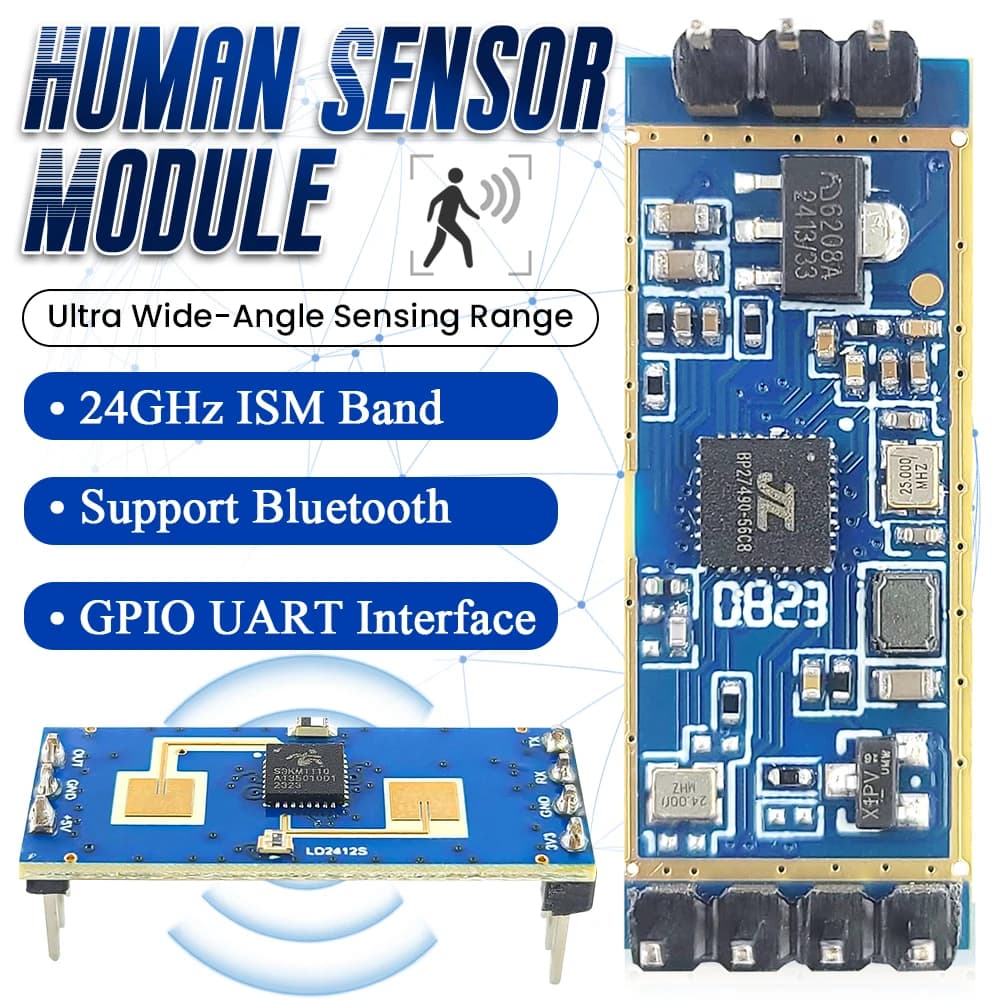 LD2412 Human Presence Sensing 24GHz Radar Module Sensor ISM Frequency Sensitive Body Moving Sensors 9M GPIO UART Output 7PIN
