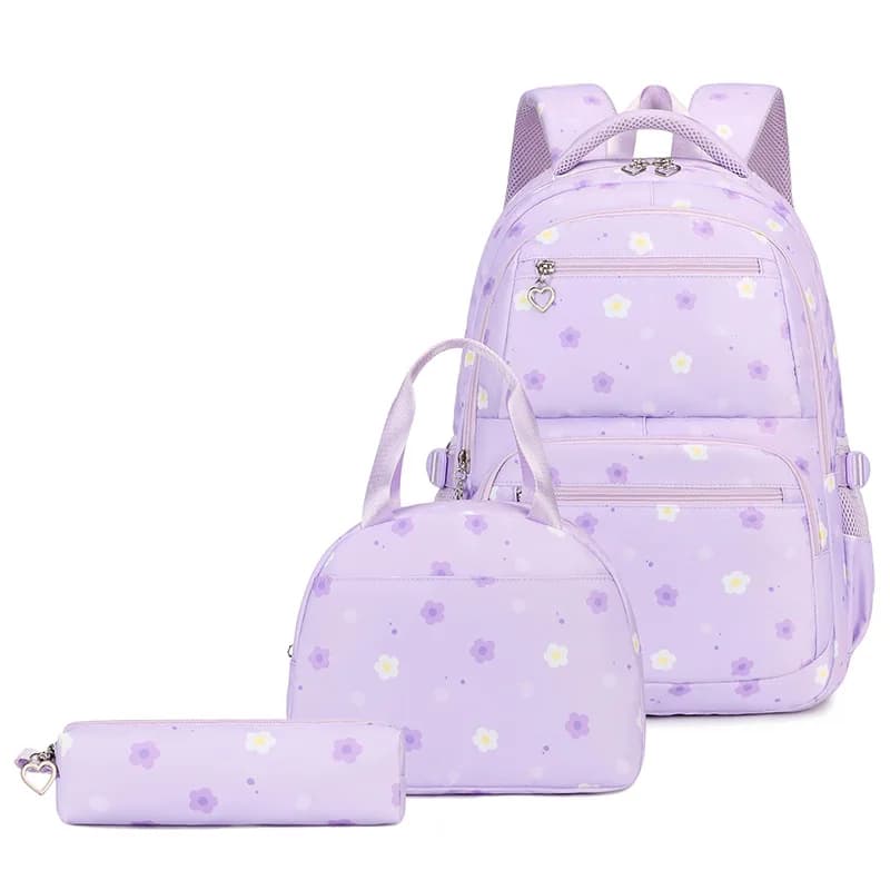Set di 3 Zaini per Bambine, Borse Scolastiche per Scuola Primaria e Secondaria, Zaino per Bambini e Ragazze, Borsa per Libri, Zaino per il Ritorno a Scuola