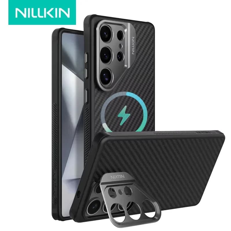Custodia NILLKIN S25 Ultra Custodia in fibra aramidica per Magsafe Samsung Galaxy S25 Ultra Custodia con cavalletto Custodie magnetiche anti-goccia S25