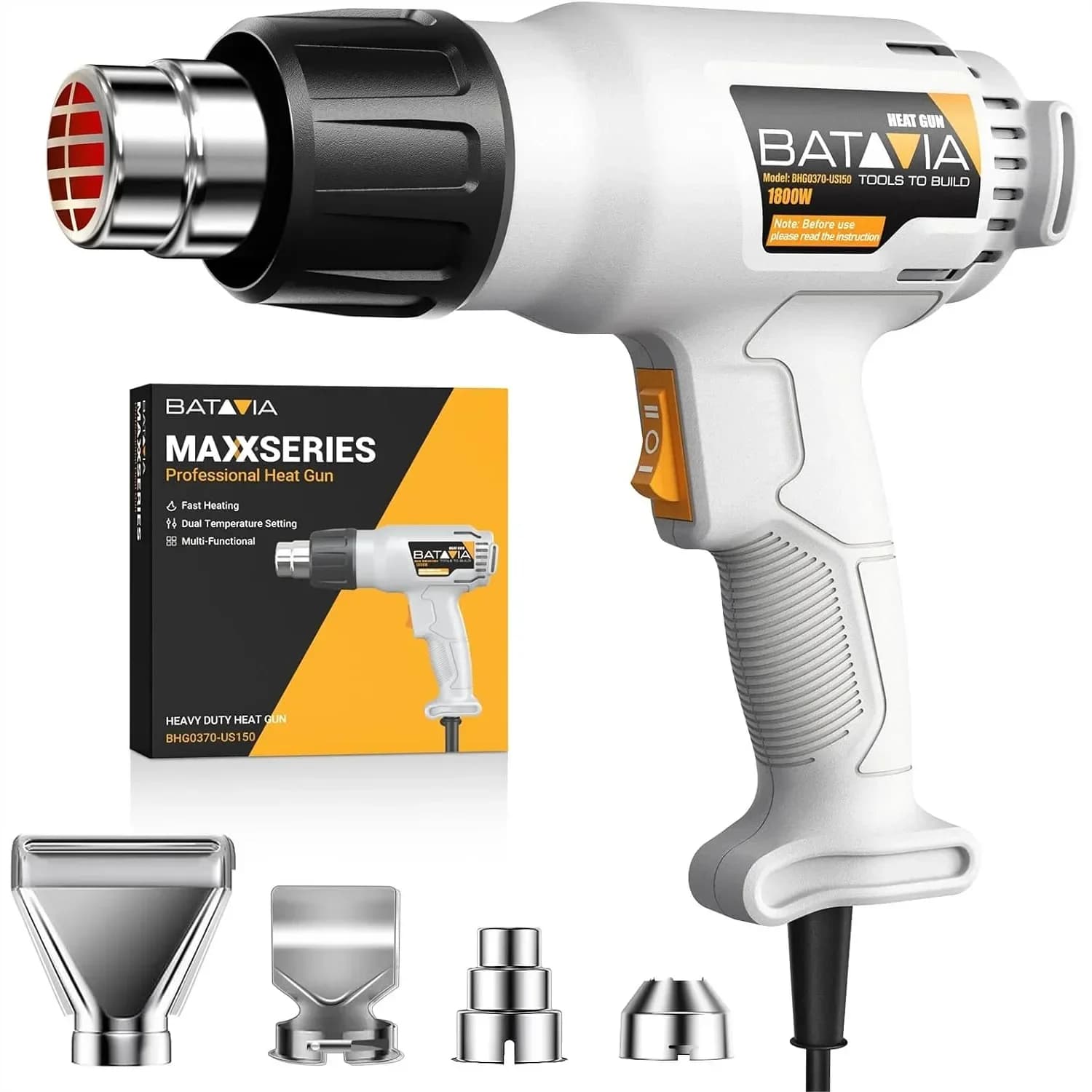 Pistola Termica 1800W con Doppia Impostazione di Temperatura 752 ℉ &1112 ℉ E 4 ugelli per tubi termoretraibili in vinile per lavori artigianali