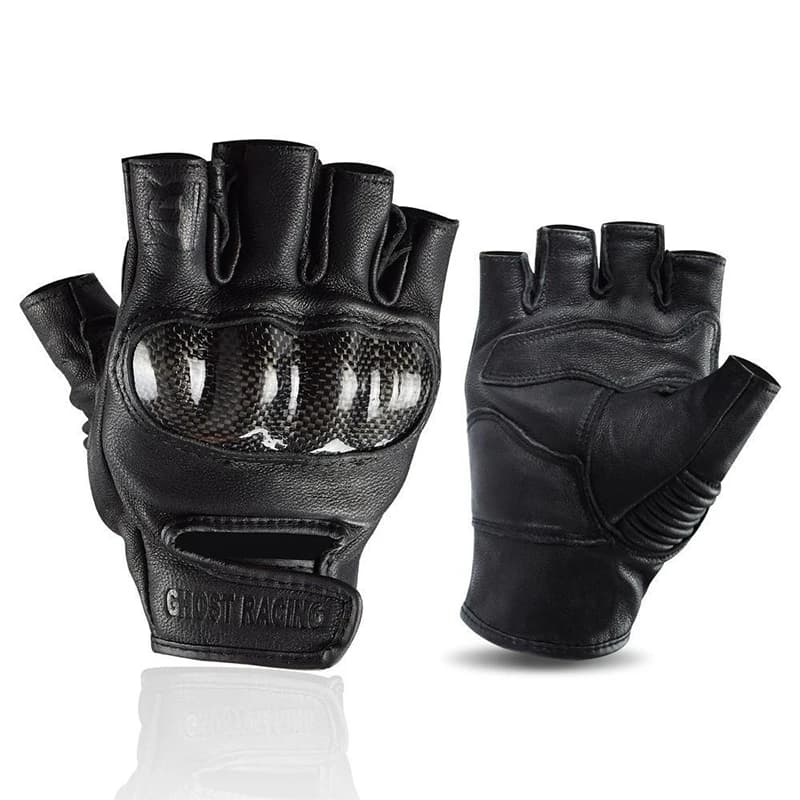 All Seasons Black Motorcycle Riding Gloves, Carbon Fiber Shockproof Palm Shells, Anti-slip Wear Resistant