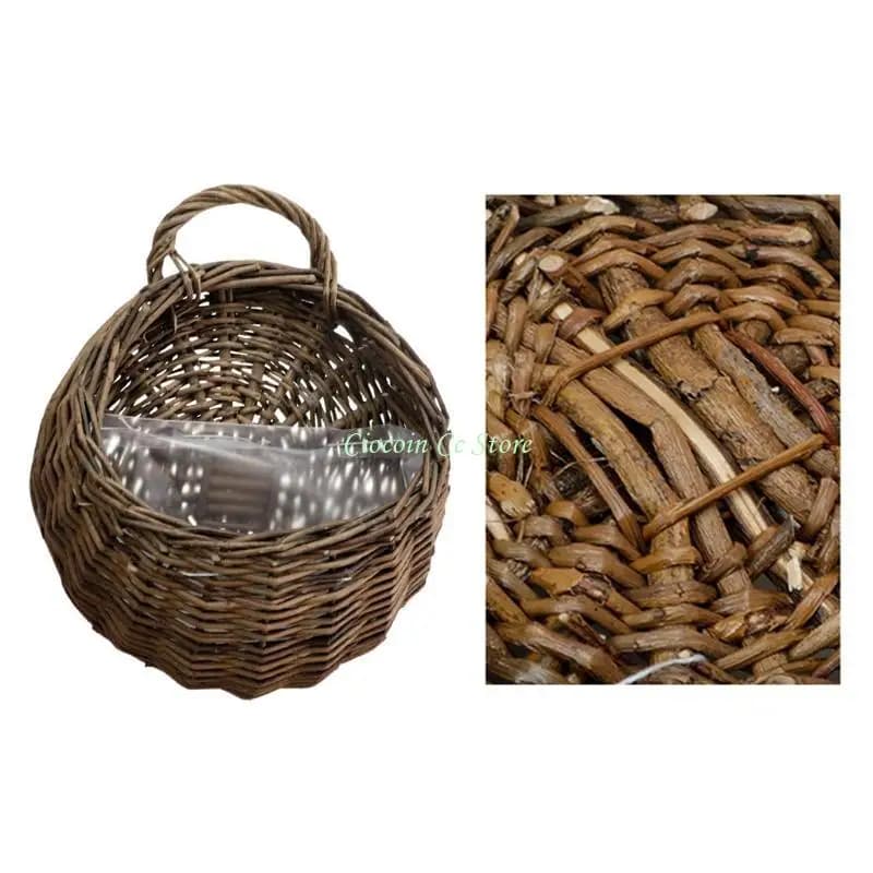 X90F Handmade Wicker Rattan Flower Planter Basket Wall Hanging For Garden Vine Pot Plant Holder Home Decoration Wall Planter